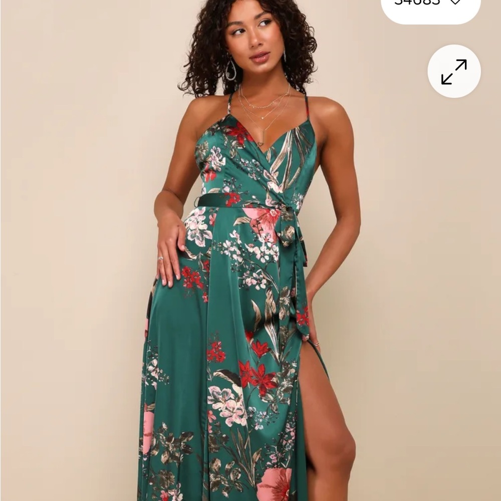 Lulu's Teal Floral Maxi Dress